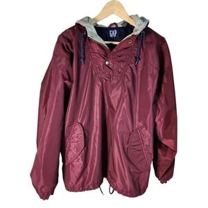 GAP Burgundy Nylon Hooded Anorak Pullover Jacket Size M Lightweight‎ Windbreaker